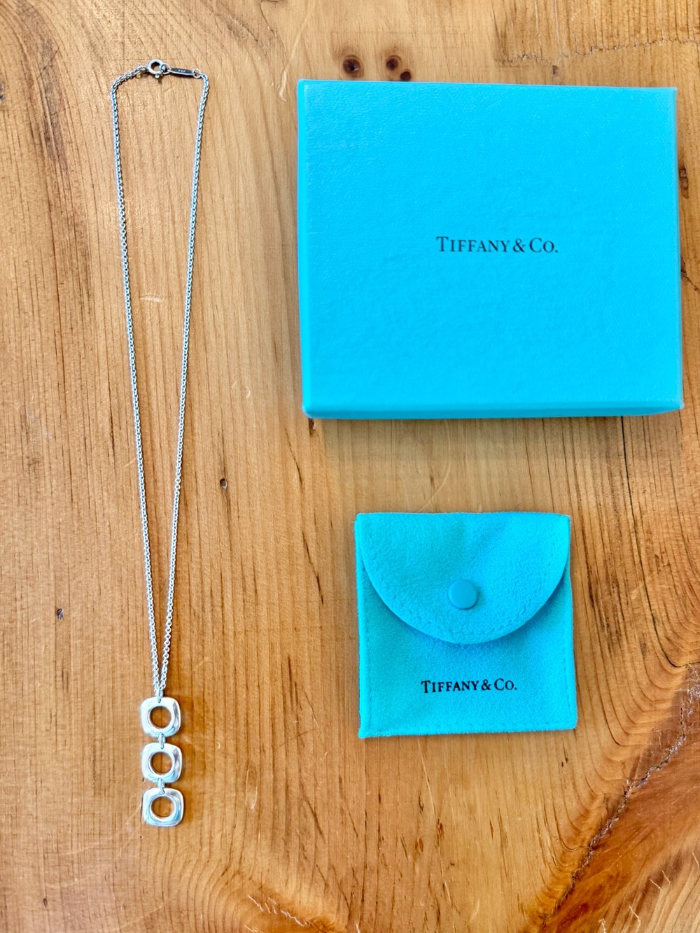 Tiffany & Co. Triple Square Cushion Drop Pendant Necklace - Retired